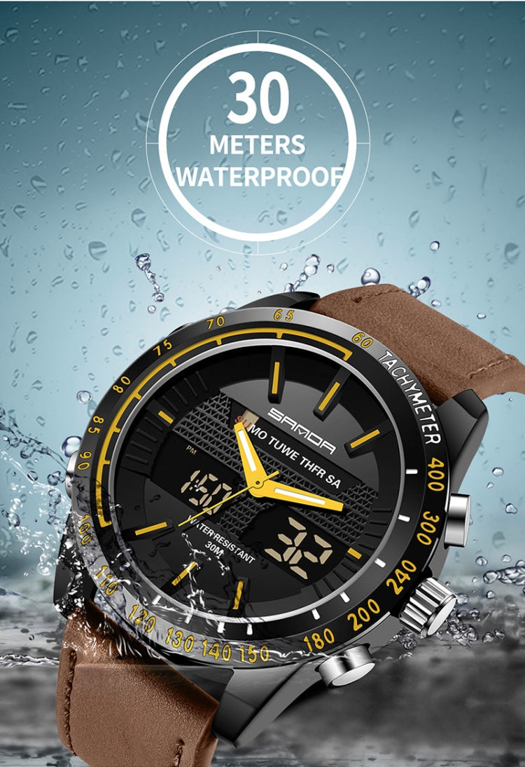 SANDA 774 Men Belt Watch Dual Display Multi Function Sports Electronic Watch Fashion Trend Leisure Waterproof Luminous Watch