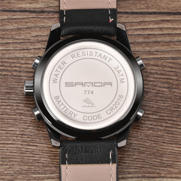 SANDA 774 Men Belt Watch Dual Display Multi Function Sports Electronic Watch Fashion Trend Leisure Waterproof Luminous Watch