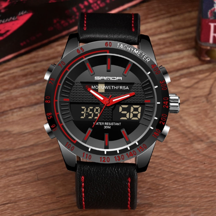 SANDA 774 Men Belt Watch Dual Display Multi Function Sports Electronic Watch Fashion Trend Leisure Waterproof Luminous Watch