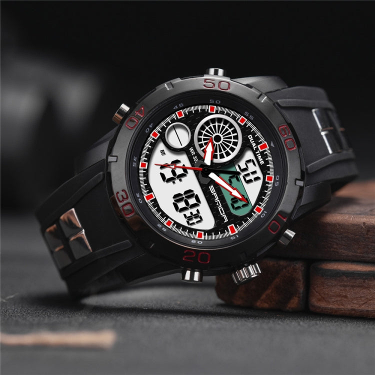 SANDA New Waterproof Luminous Plastic Multi Functional Watch Men Outdoor Sports LED Electronic Watch