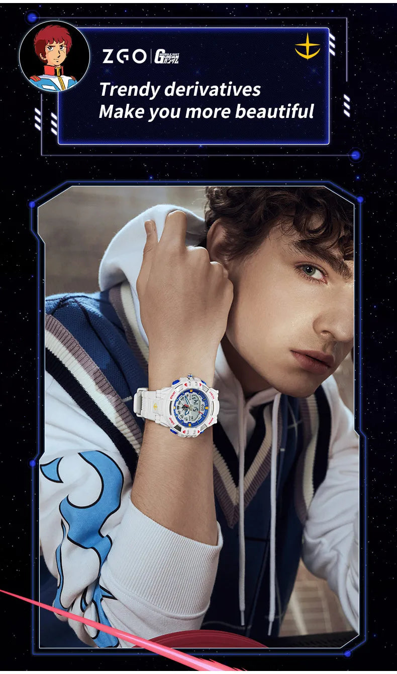 ZGO X Gundam Kids Watch Mechanical Waterproof Sports Electronic Digital Watches For Middle School Student Teenage Boys