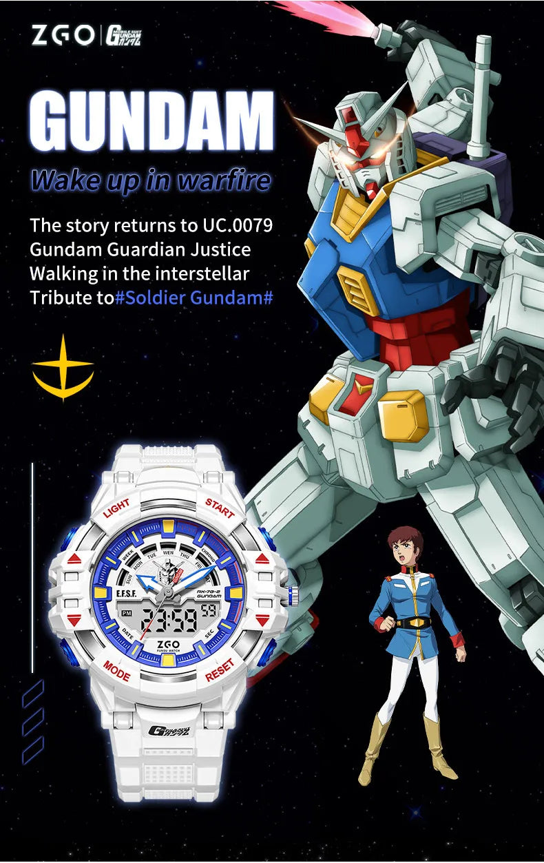 ZGO X Gundam Kids Watch Mechanical Waterproof Sports Electronic Digital Watches For Middle School Student Teenage Boys