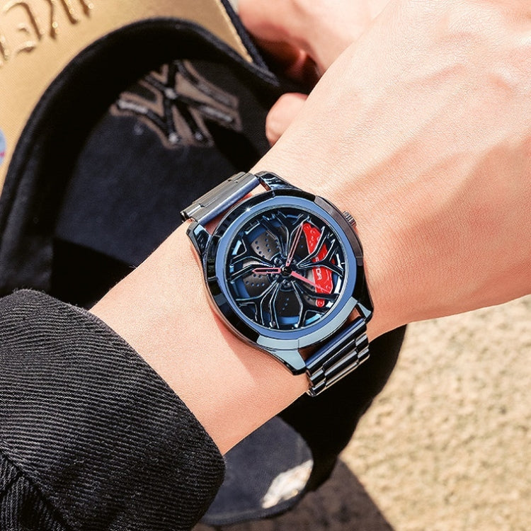SANDA P1065 Wheel Series Casual Steel Band Quartz Watch For Men, For Men Blue Red, For Men Black Red, For Men Silver Red, For Men Blue Green, For Men Black Green, For Men Silver Green