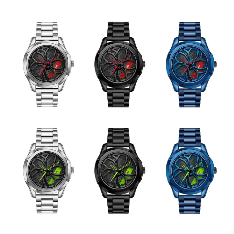 SANDA P1065 Wheel Series Casual Steel Band Quartz Watch For Men, For Men Blue Red, For Men Black Red, For Men Silver Red, For Men Blue Green, For Men Black Green, For Men Silver Green