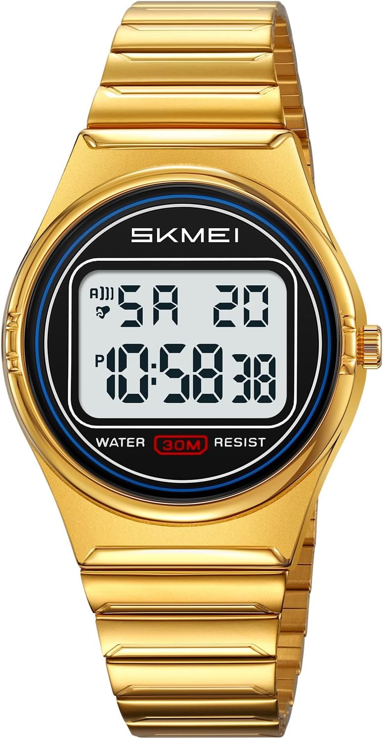 Gosasa Retro Ultra-Thin Digital Watch for Men & Women, 30M Water Resistant | Stainless Steel Design Adds A Business-Casual Look, Quartz Timing Pairs With LED Backlight, Alarm And Stopwatch For Daily Use
