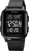 SKMEI Watches for Men,Military Square Ultra-Thin Digital Women Watch with Dual Time 50M Waterproof LED Light Alarm Stopwatch Unisex Sports Watch
