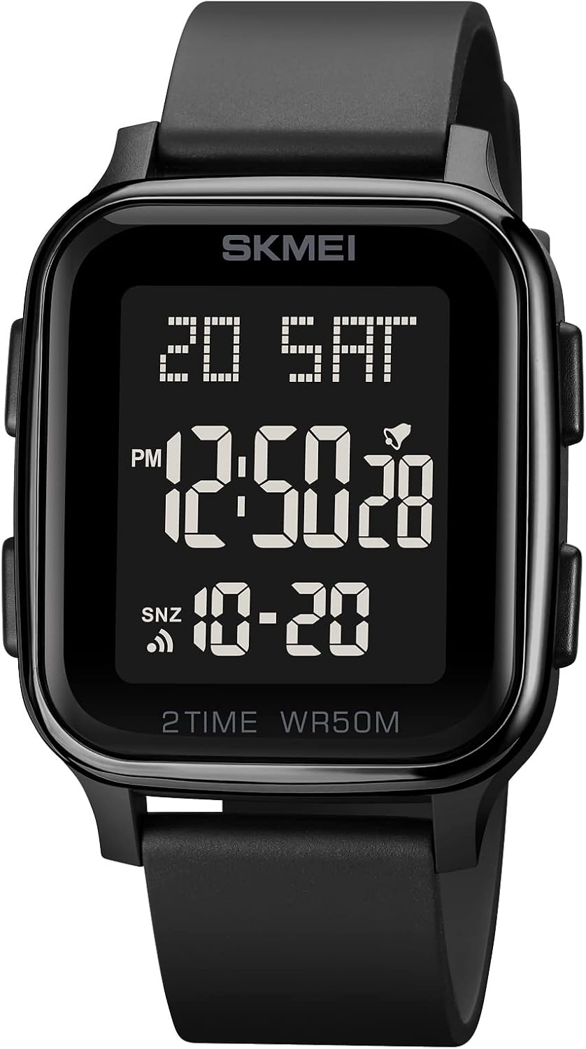 SKMEI Watches for Men,Military Square Ultra-Thin Digital Women Watch with Dual Time 50M Waterproof LED Light Alarm Stopwatch Unisex Sports Watch