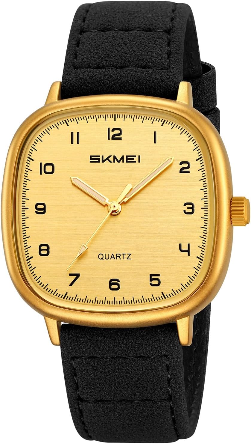 Mens Square Watch for Men Vintage Minimalist Analog Simple Watch | Unisex Watches for Adults, Leather Strap,3ATM Waterproof, Large Face Watch for Women,Classic Daily Wear,Gift for Him Her
