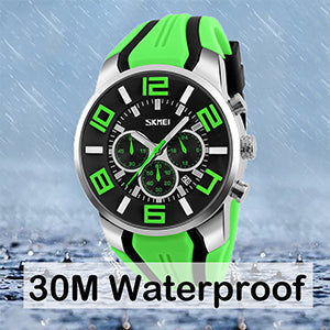 SKMEI Men Watches Silicone Band Young Waterproof Sports Fashion Casual Large Big Face Chronograph Luxury Luminous Analog Quartz Black Wrist Watch Gifts