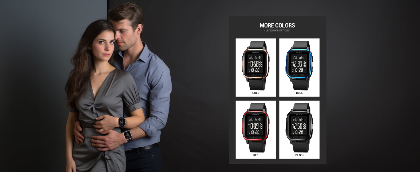 Gosasa Classic Square Face Unisex Women's Men's Digital Multifunction Outdoor Casual Watch Countdown 50M Waterproof Led Light Wristwatch
