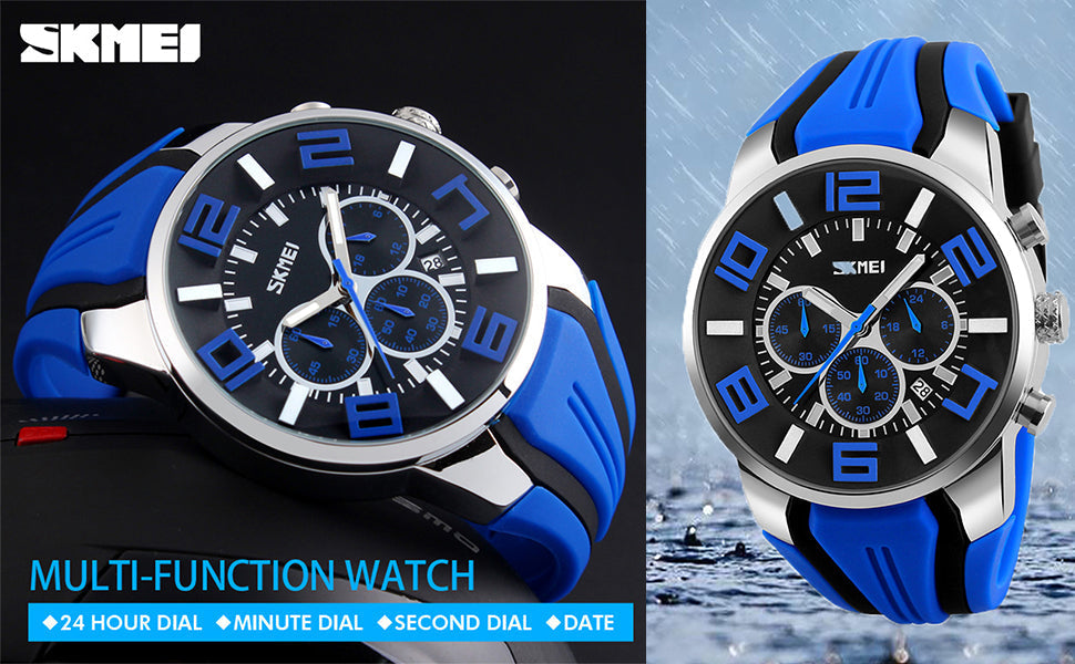 SKMEI Men Watches Silicone Band Young Waterproof Sports Fashion Casual Large Big Face Chronograph Luxury Luminous Analog Quartz Black Wrist Watch Gifts