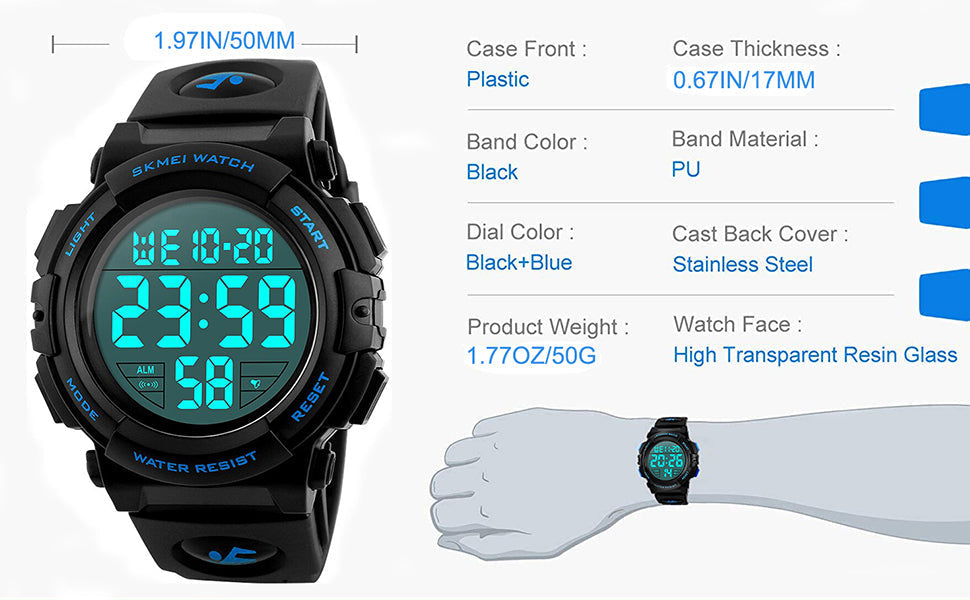 MJSCPHBJK Watches for Men, Digital Sports Watch for Mens Waterproof LED Screen Large Face Military Tactical Watch