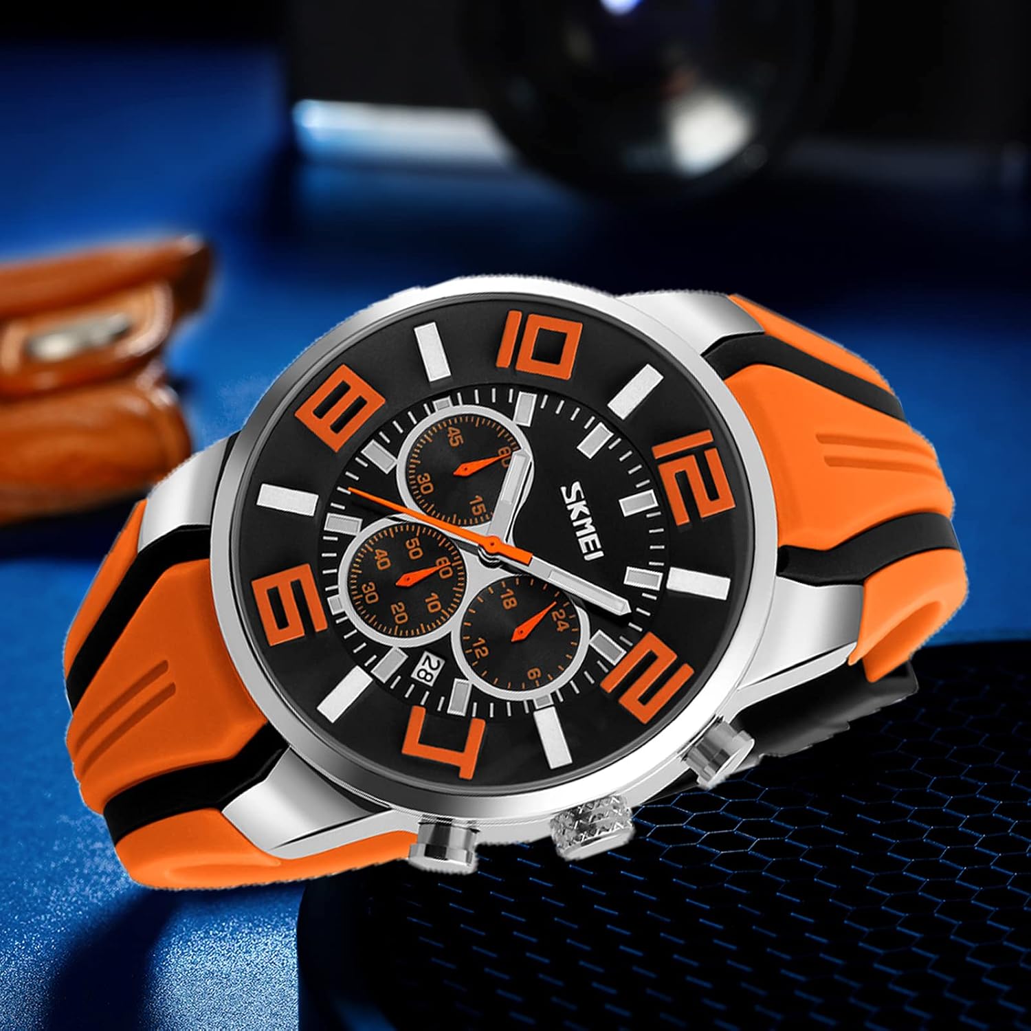 SKMEI Men Watches Silicone Band Young Waterproof Sports Fashion Casual Large Big Face Chronograph Luxury Luminous Analog Quartz Black Wrist Watch Gifts