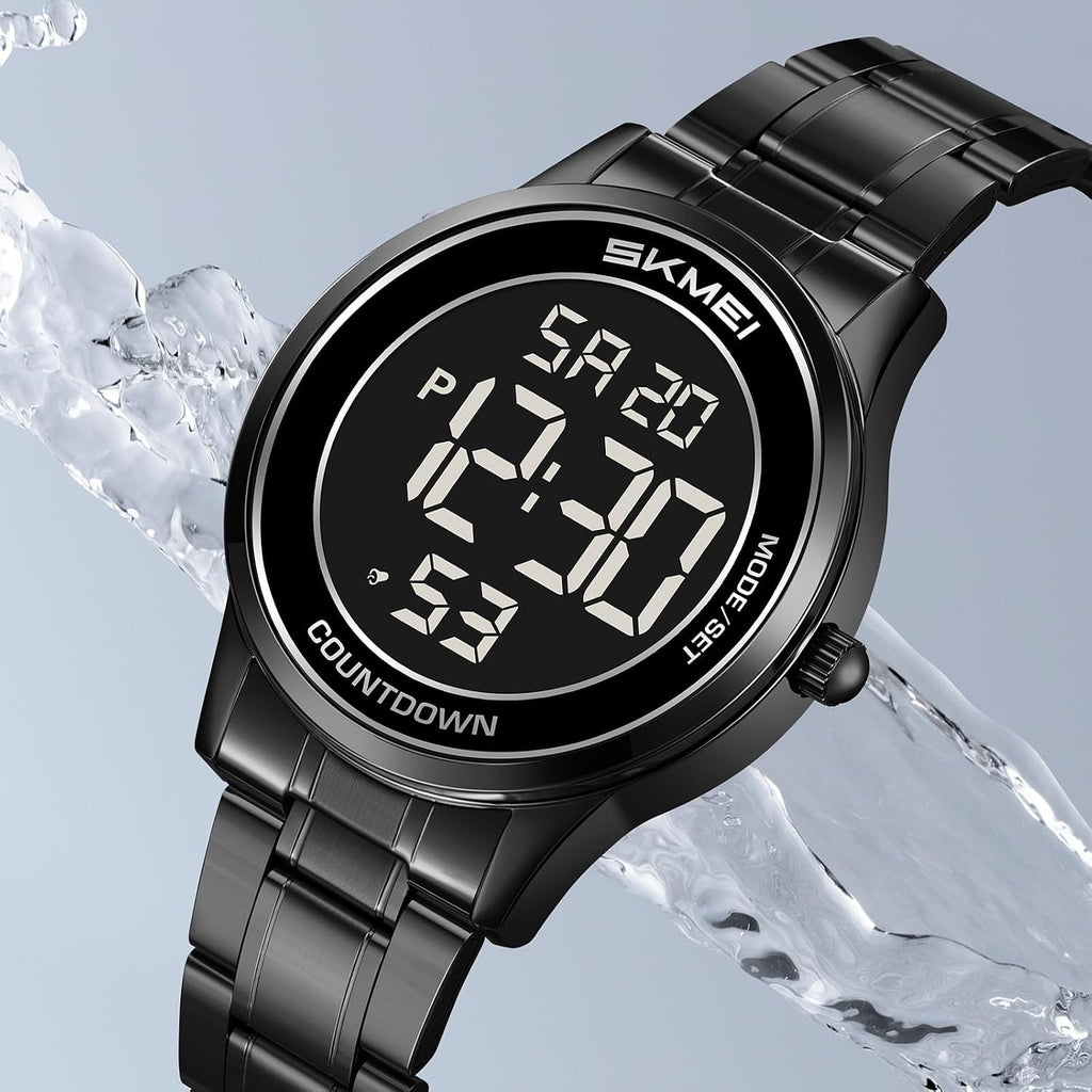 FANMIS Men’s and Women’s Digital Retro Watch with Stainless Steel Bracelet Waterproof LED Wristwatch with Alarm, Stopwatch, Countdown, Classic Business Watches