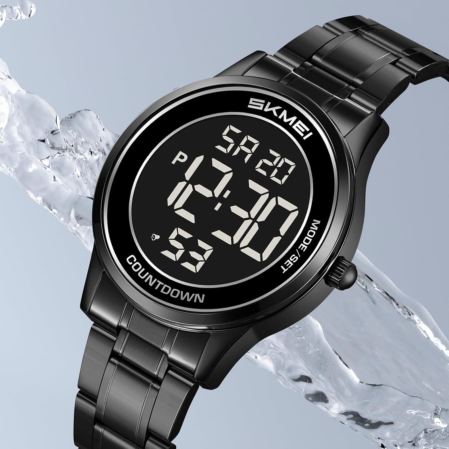 FANMIS Men’s and Women’s Digital Retro Watch with Stainless Steel Bracelet Waterproof LED Wristwatch with Alarm, Stopwatch, Countdown, Classic Business Watches