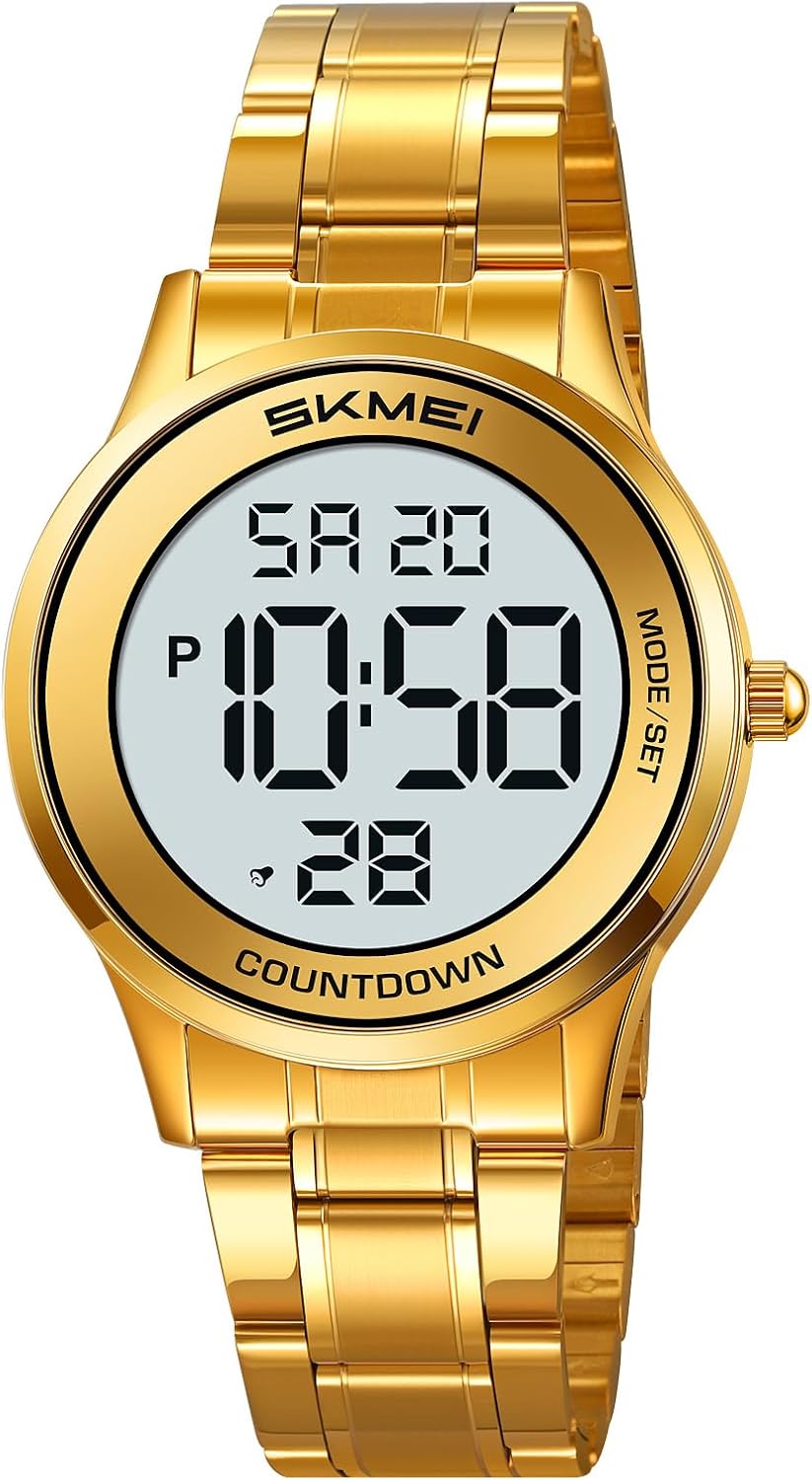 FANMIS Men’s and Women’s Digital Retro Watch with Stainless Steel Bracelet Waterproof LED Wristwatch with Alarm, Stopwatch, Countdown, Classic Business Watches
