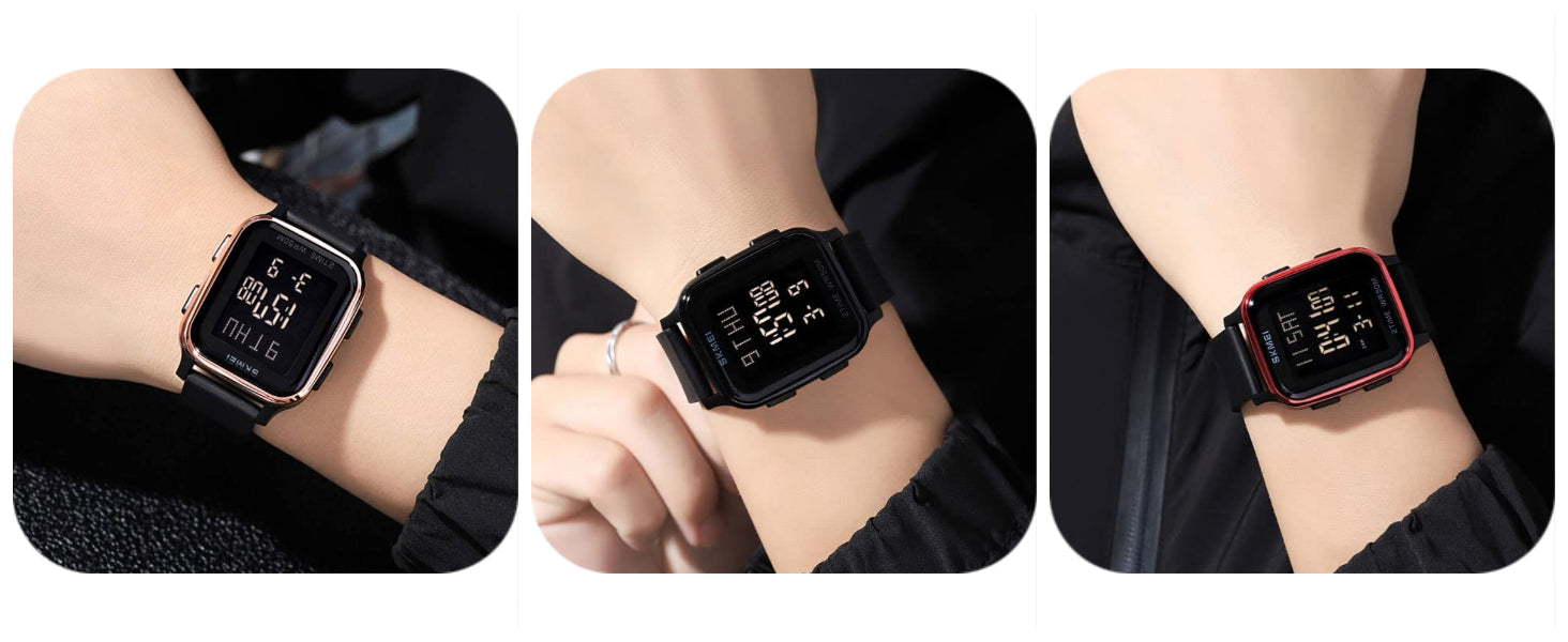 Gosasa Classic Square Face Unisex Women's Men's Digital Multifunction Outdoor Casual Watch Countdown 50M Waterproof Led Light Wristwatch