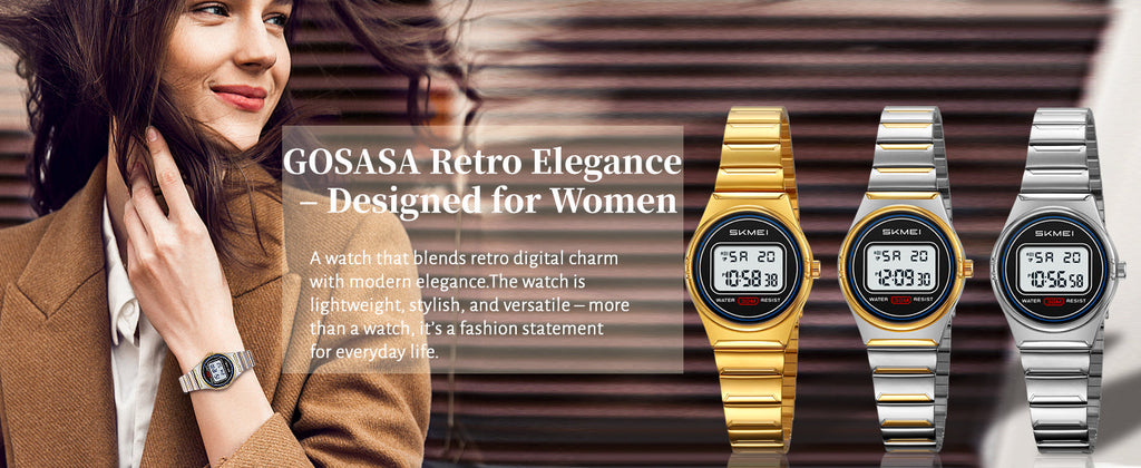 Gosasa Retro Ultra-Thin Digital Watch for Men & Women, 30M Water Resistant | Stainless Steel Design Adds A Business-Casual Look, Quartz Timing Pairs With LED Backlight, Alarm And Stopwatch For Daily Use
