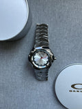 Oakley Blade Watch – White Dial Silver SHINY Stainless Steel with Smooth Reflective Strap, Swiss Movement, Collectible Men’s Watch
